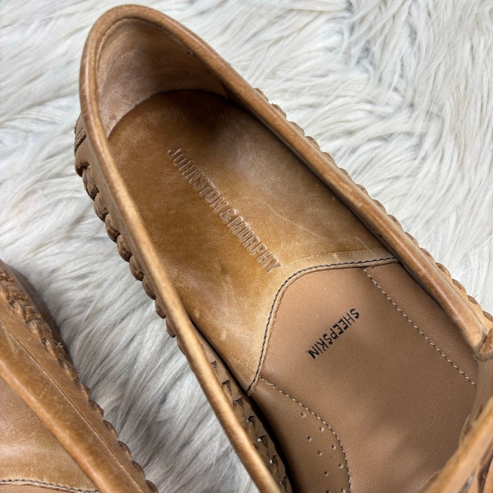 Johnston & Murphy Men's 8.5 Tan Woven Sheepskin Leather Loafers Resort Huaraches - Picture 3 of 7